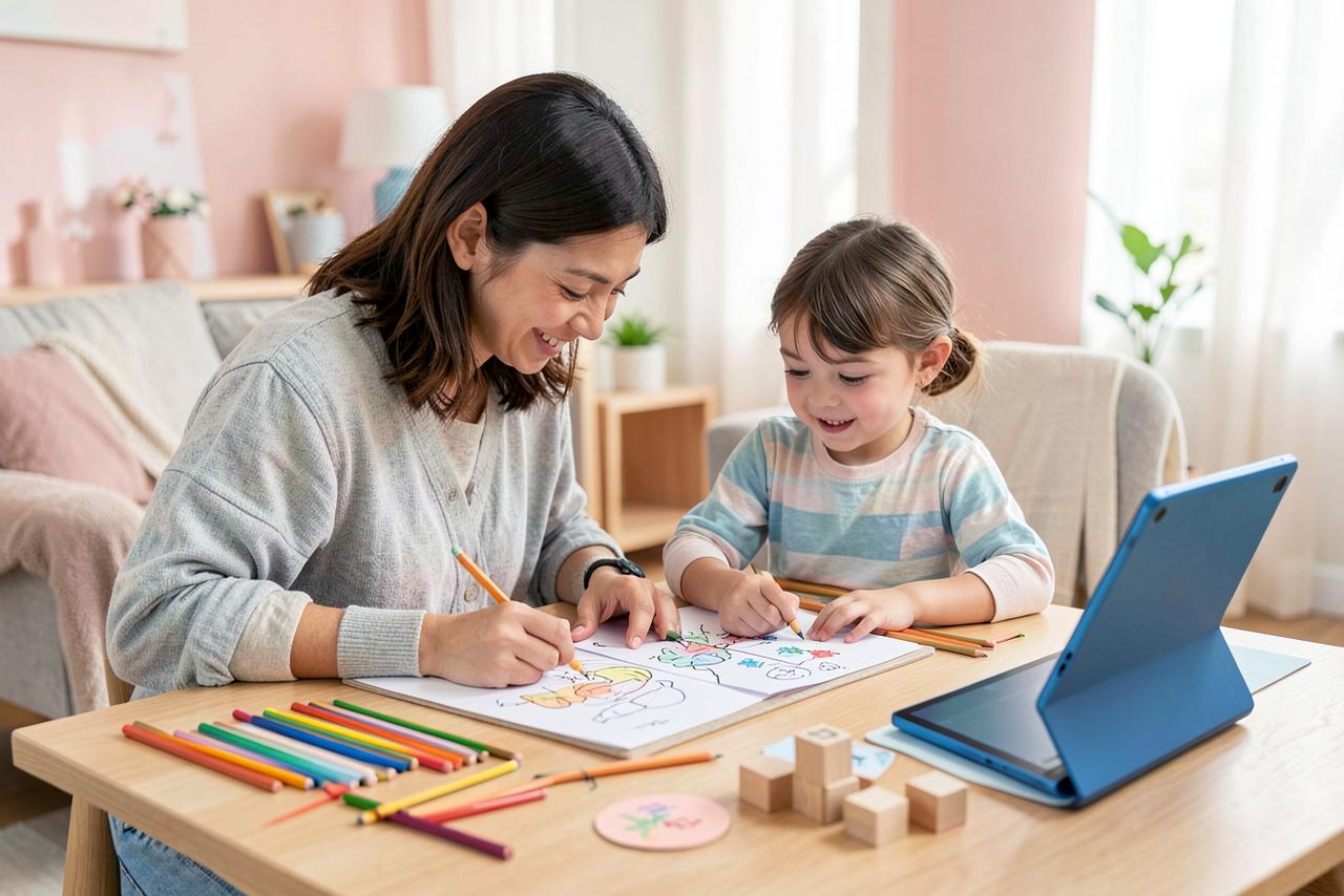 Une maman et son enfant créent ensemble