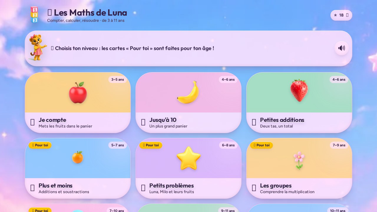 Aperçu réel de l'activité Mathématiques dans Luna Kids